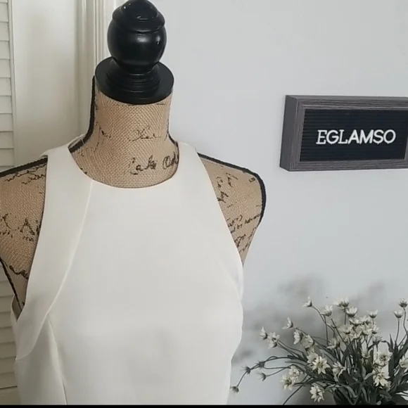 "Elegant Flair: Halston Heritage Satin Fit-and-Flare Dress" - Picture 3 of 10